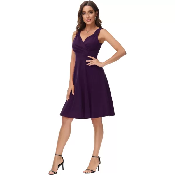 GRACE KARIN Womens Sleeveless Wrap VNeck Aline Bridesmaid Cocktail Party DressDark Purple