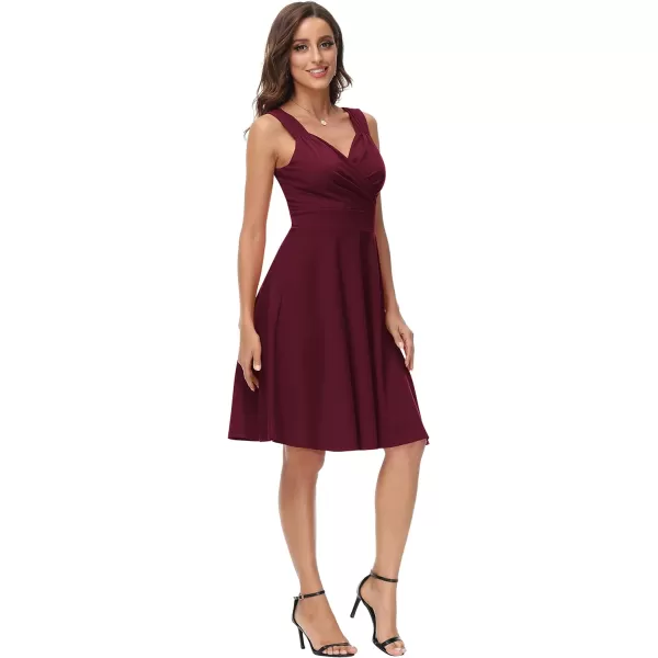 GRACE KARIN Womens Sleeveless Wrap VNeck Aline Bridesmaid Cocktail Party DressDark Wine