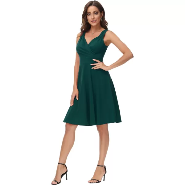 GRACE KARIN Womens Sleeveless Wrap VNeck Aline Bridesmaid Cocktail Party DressDeep Green