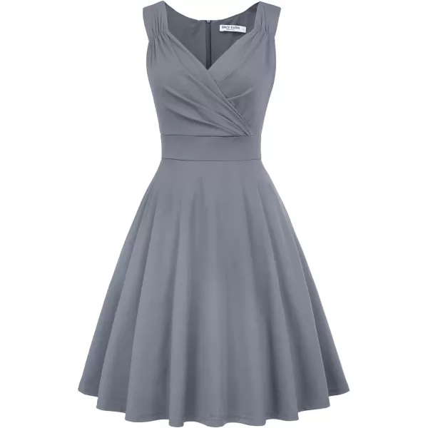 GRACE KARIN Womens Sleeveless Wrap VNeck Aline Bridesmaid Cocktail Party DressLight Gray