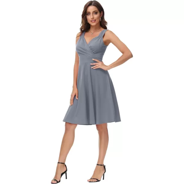 GRACE KARIN Womens Sleeveless Wrap VNeck Aline Bridesmaid Cocktail Party DressLight Gray