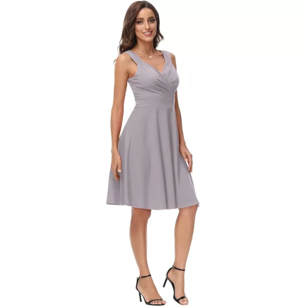 GRACE KARIN Womens Sleeveless Wrap VNeck Aline Bridesmaid Cocktail Party DressLight Grey