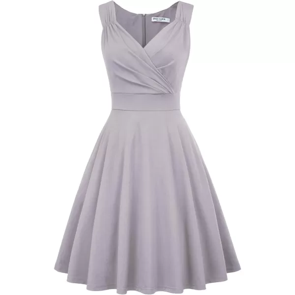 GRACE KARIN Womens Sleeveless Wrap VNeck Aline Bridesmaid Cocktail Party DressLight Grey