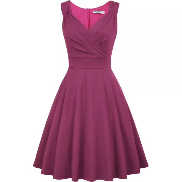 GRACE KARIN Womens Sleeveless Wrap VNeck Aline Bridesmaid Cocktail Party DressMagenta