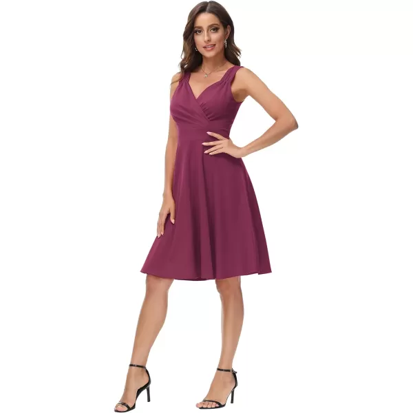 GRACE KARIN Womens Sleeveless Wrap VNeck Aline Bridesmaid Cocktail Party DressMagenta