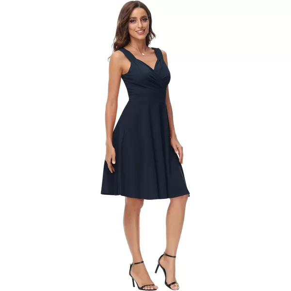 GRACE KARIN Womens Sleeveless Wrap VNeck Aline Bridesmaid Cocktail Party DressNavy Blue