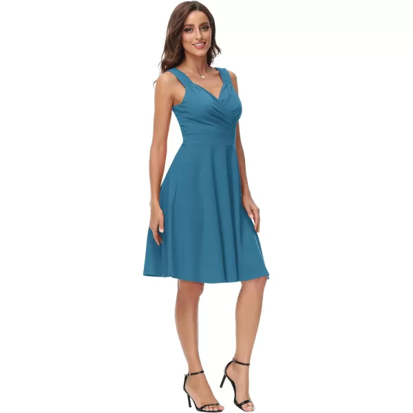 GRACE KARIN Womens Sleeveless Wrap VNeck Aline Bridesmaid Cocktail Party DressPeacock Blue