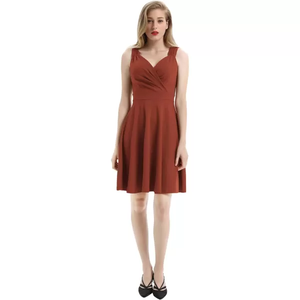 GRACE KARIN Womens Sleeveless Wrap VNeck Aline Bridesmaid Cocktail Party DressRedbrown