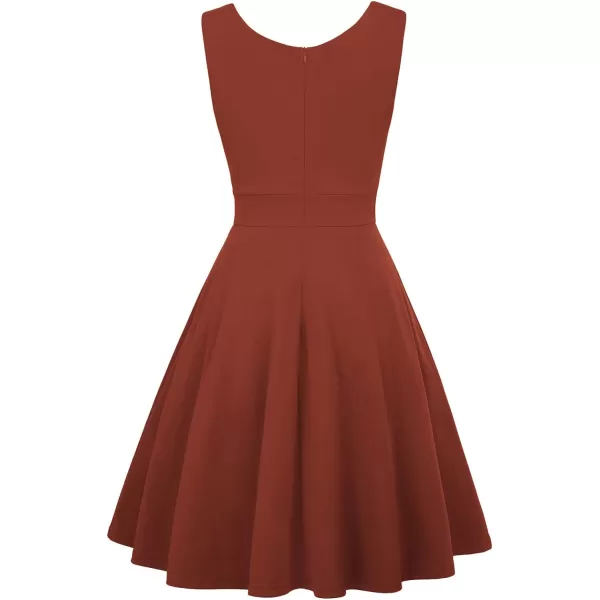 GRACE KARIN Womens Sleeveless Wrap VNeck Aline Bridesmaid Cocktail Party DressRedbrown