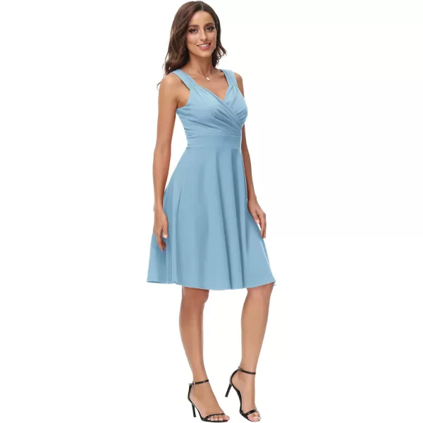 GRACE KARIN Womens Sleeveless Wrap VNeck Aline Bridesmaid Cocktail Party DressSky Blue