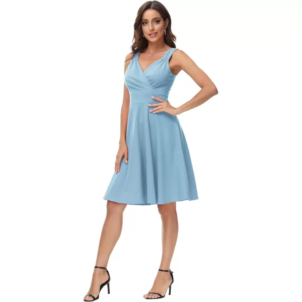 GRACE KARIN Womens Sleeveless Wrap VNeck Aline Bridesmaid Cocktail Party DressSky Blue