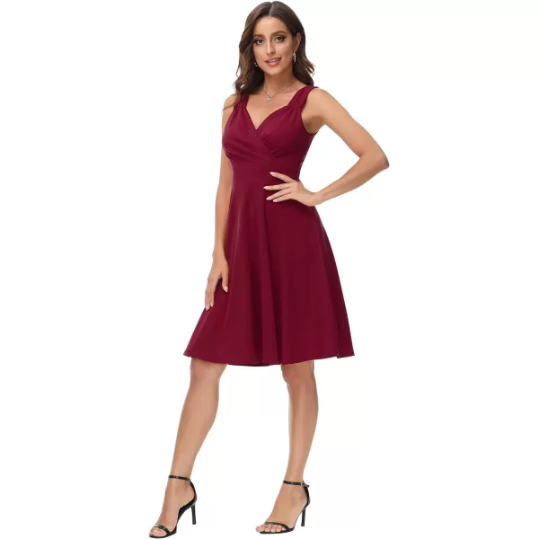GRACE KARIN Womens Sleeveless Wrap VNeck Aline Bridesmaid Cocktail Party DressWine Red