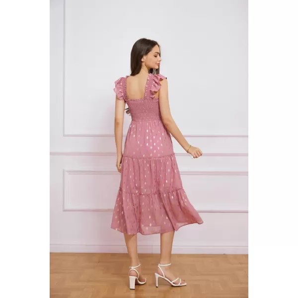 GRACE KARIN Womens Smocked Flowy Summer Dresses A Line Square Neck Flutter Sleeve Ruffle Tiered Polka Dot Cocktail DressPink