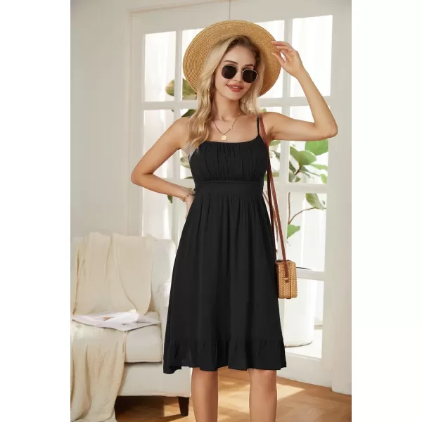 GRACE KARIN Womens Spaghetti Strap Floral Dress Ruffle Hem Pleated Casual Summer Dress Boho Flowy Midi Beach DressBlack
