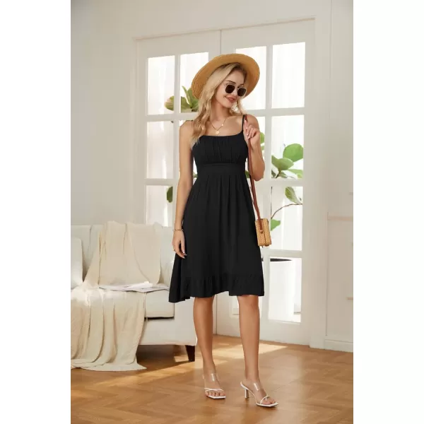 GRACE KARIN Womens Spaghetti Strap Floral Dress Ruffle Hem Pleated Casual Summer Dress Boho Flowy Midi Beach DressBlack