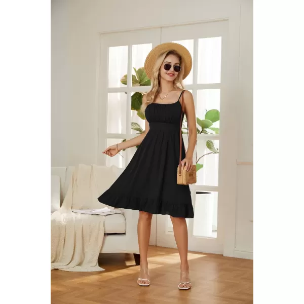 GRACE KARIN Womens Spaghetti Strap Floral Dress Ruffle Hem Pleated Casual Summer Dress Boho Flowy Midi Beach DressBlack