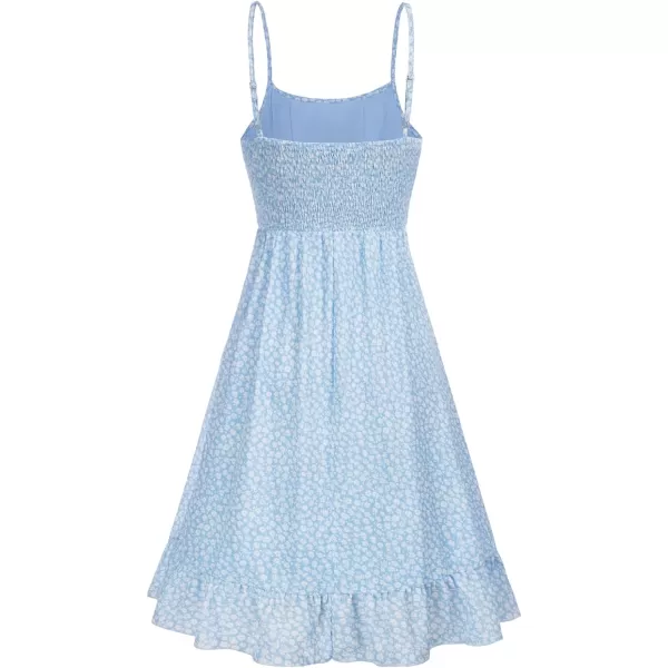 GRACE KARIN Womens Spaghetti Strap Floral Dress Ruffle Hem Pleated Casual Summer Dress Boho Flowy Midi Beach DressBlue Floral Fashion