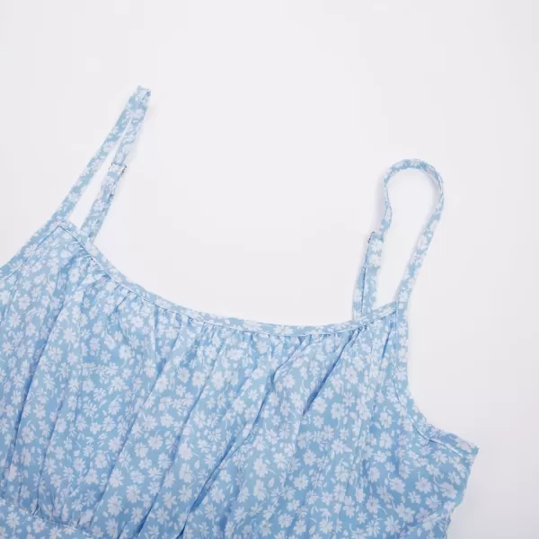 GRACE KARIN Womens Spaghetti Strap Floral Dress Ruffle Hem Pleated Casual Summer Dress Boho Flowy Midi Beach DressBlue Floral Fashion