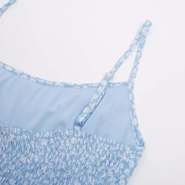 GRACE KARIN Womens Spaghetti Strap Floral Dress Ruffle Hem Pleated Casual Summer Dress Boho Flowy Midi Beach DressBlue Floral Fashion