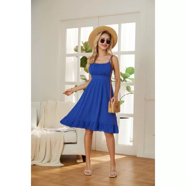 GRACE KARIN Womens Spaghetti Strap Floral Dress Ruffle Hem Pleated Casual Summer Dress Boho Flowy Midi Beach DressCobalt Blue