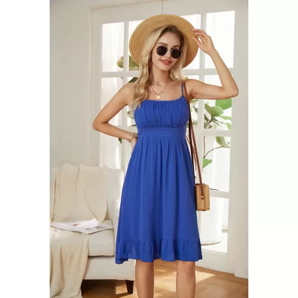 GRACE KARIN Womens Spaghetti Strap Floral Dress Ruffle Hem Pleated Casual Summer Dress Boho Flowy Midi Beach DressCobalt Blue