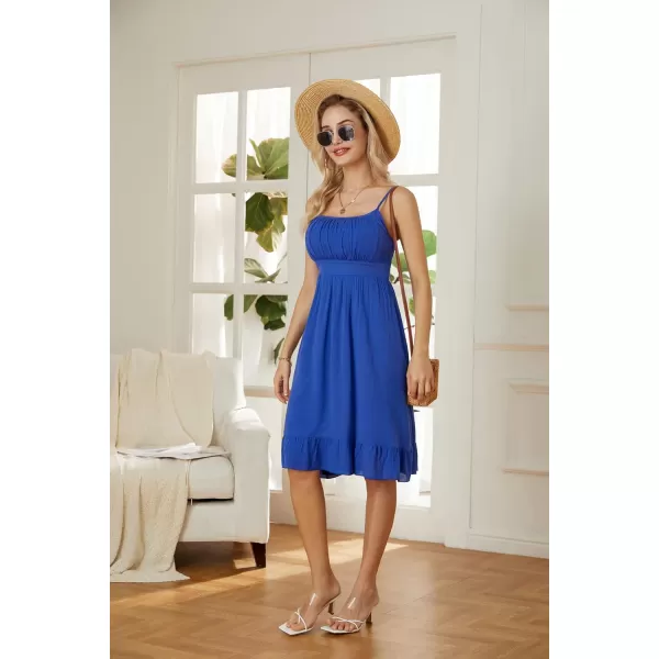 GRACE KARIN Womens Spaghetti Strap Floral Dress Ruffle Hem Pleated Casual Summer Dress Boho Flowy Midi Beach DressCobalt Blue