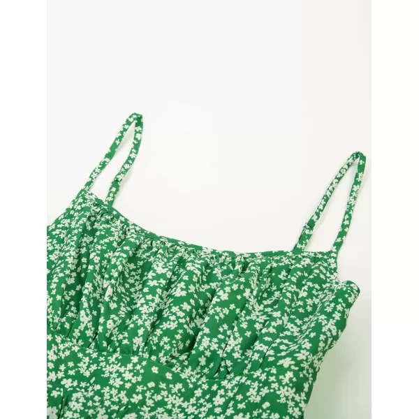GRACE KARIN Womens Spaghetti Strap Floral Dress Ruffle Hem Pleated Casual Summer Dress Boho Flowy Midi Beach DressGreen Floral Fashion