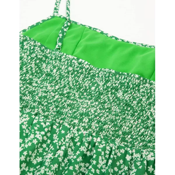 GRACE KARIN Womens Spaghetti Strap Floral Dress Ruffle Hem Pleated Casual Summer Dress Boho Flowy Midi Beach DressGreen Floral Fashion
