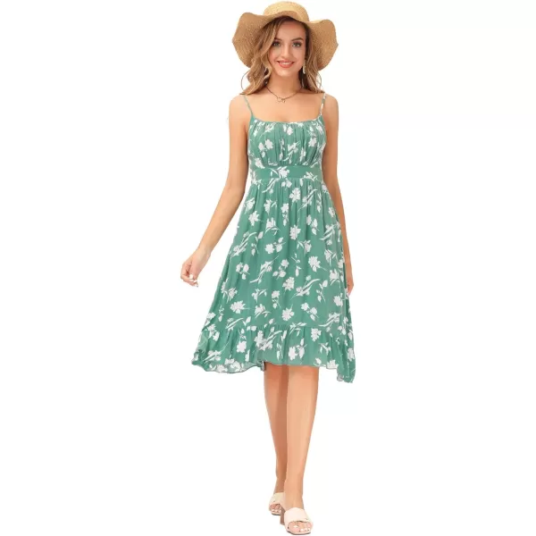 GRACE KARIN Womens Spaghetti Strap Floral Dress Ruffle Hem Pleated Casual Summer Dress Boho Flowy Midi Beach DressGreen Floral Original