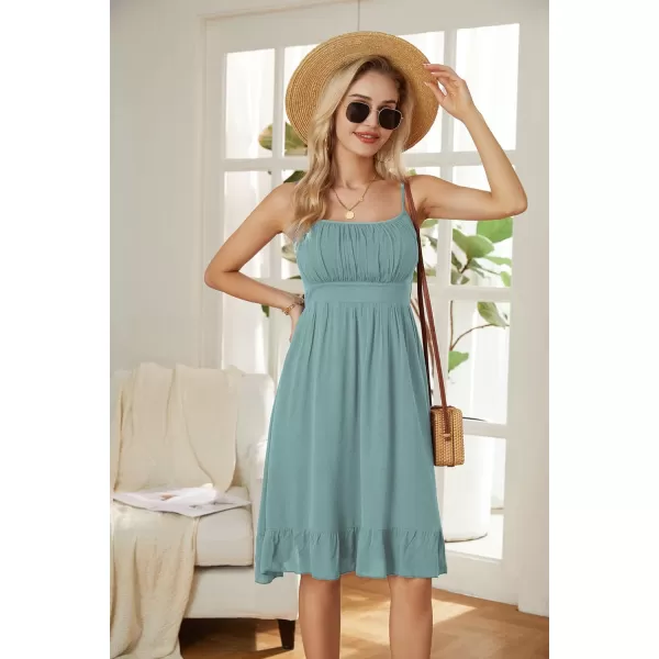 GRACE KARIN Womens Spaghetti Strap Floral Dress Ruffle Hem Pleated Casual Summer Dress Boho Flowy Midi Beach DressGrey Green