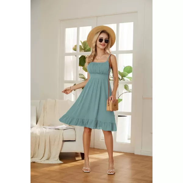 GRACE KARIN Womens Spaghetti Strap Floral Dress Ruffle Hem Pleated Casual Summer Dress Boho Flowy Midi Beach DressGrey Green