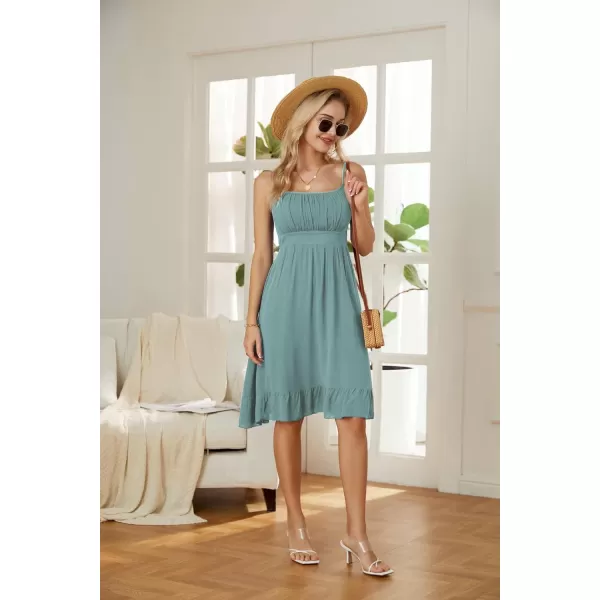 GRACE KARIN Womens Spaghetti Strap Floral Dress Ruffle Hem Pleated Casual Summer Dress Boho Flowy Midi Beach DressGrey Green