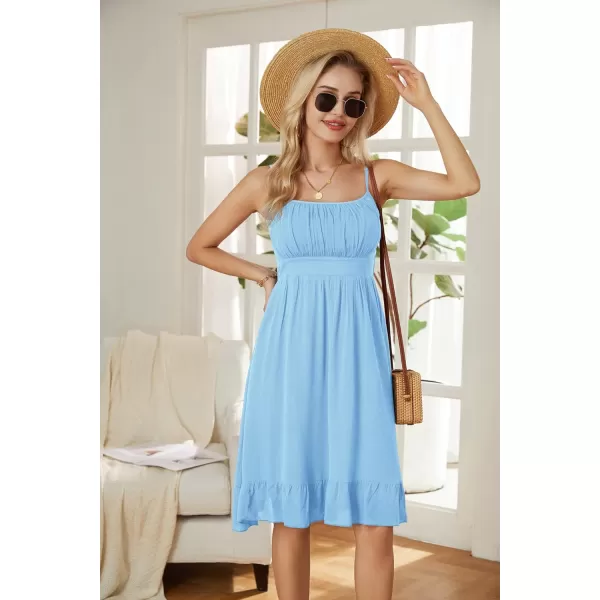 GRACE KARIN Womens Spaghetti Strap Floral Dress Ruffle Hem Pleated Casual Summer Dress Boho Flowy Midi Beach DressLight Blue