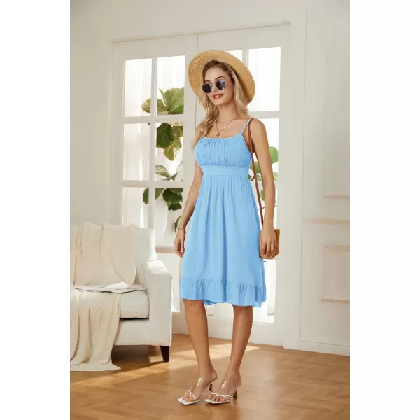 GRACE KARIN Womens Spaghetti Strap Floral Dress Ruffle Hem Pleated Casual Summer Dress Boho Flowy Midi Beach DressLight Blue