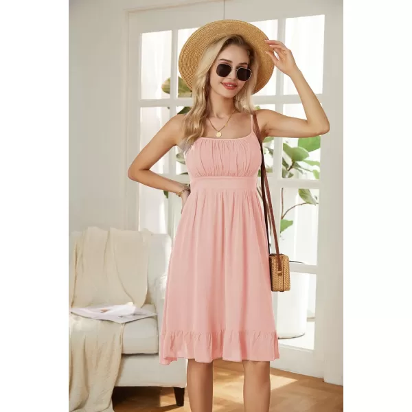 GRACE KARIN Womens Spaghetti Strap Floral Dress Ruffle Hem Pleated Casual Summer Dress Boho Flowy Midi Beach DressLight Pink