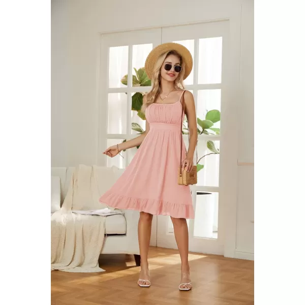 GRACE KARIN Womens Spaghetti Strap Floral Dress Ruffle Hem Pleated Casual Summer Dress Boho Flowy Midi Beach DressLight Pink