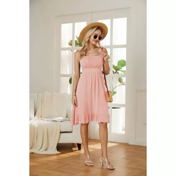 GRACE KARIN Womens Spaghetti Strap Floral Dress Ruffle Hem Pleated Casual Summer Dress Boho Flowy Midi Beach DressLight Pink