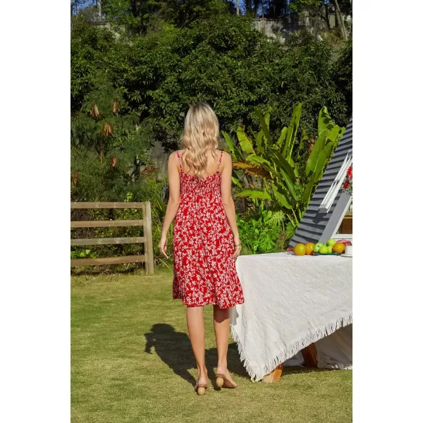GRACE KARIN Womens Spaghetti Strap Floral Dress Ruffle Hem Pleated Casual Summer Dress Boho Flowy Midi Beach DressRed Floral 2 Original