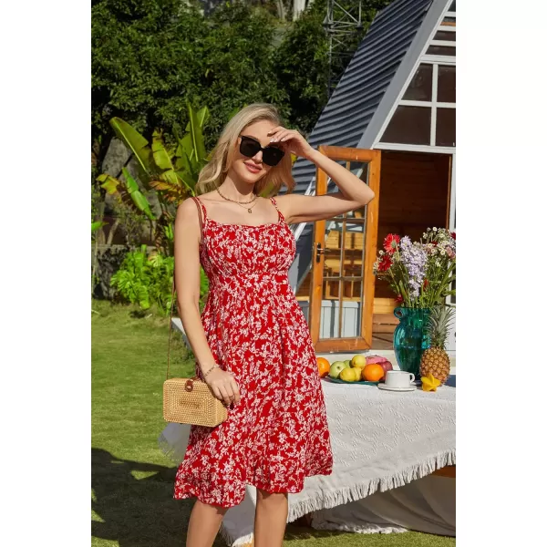 GRACE KARIN Womens Spaghetti Strap Floral Dress Ruffle Hem Pleated Casual Summer Dress Boho Flowy Midi Beach DressRed Floral 2 Original