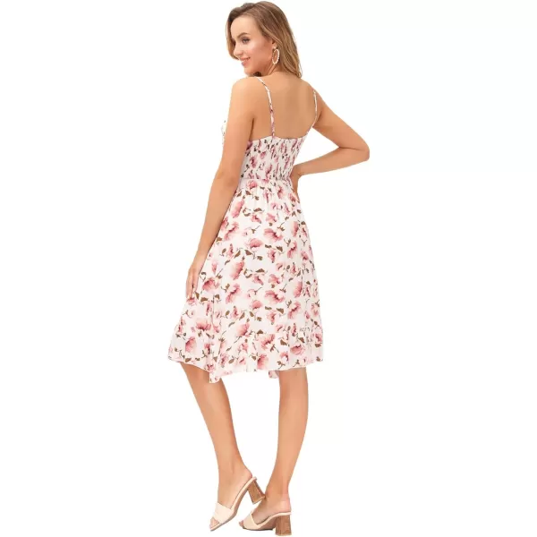 GRACE KARIN Womens Spaghetti Strap Floral Dress Ruffle Hem Pleated Casual Summer Dress Boho Flowy Midi Beach DressWhite Floral Original