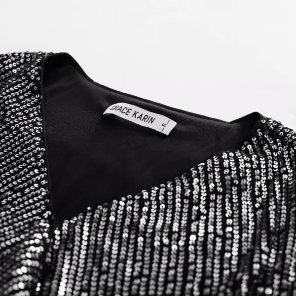 GRACE KARIN Womens Sparkle Sequin Top Shimmer Glitter Blouse Twist Front V Neck Cap Sleeve Club Party ShirtDark Grey