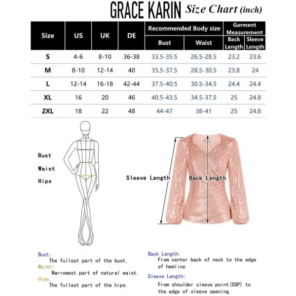 GRACE KARIN Womens Sparkly Sequin Top Long Sleeves Glitter Blouse V Neck Ruched Sparkle Dressy Party Club TopsGold