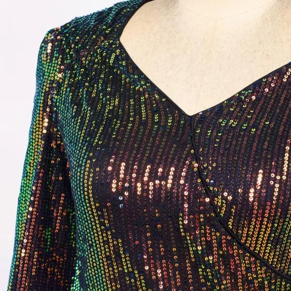 GRACE KARIN Womens Sparkly Sequin Top Long Sleeves Glitter Blouse V Neck Ruched Sparkle Dressy Party Club TopsSymphony Black