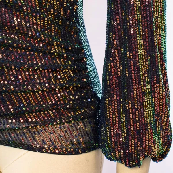 GRACE KARIN Womens Sparkly Sequin Top Long Sleeves Glitter Blouse V Neck Ruched Sparkle Dressy Party Club TopsSymphony Black