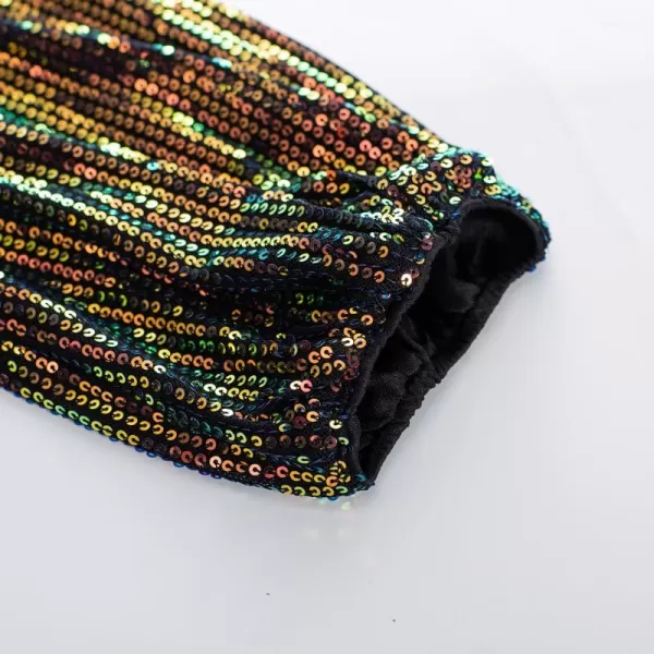 GRACE KARIN Womens Sparkly Sequin Top Long Sleeves Glitter Blouse V Neck Ruched Sparkle Dressy Party Club TopsSymphony Black