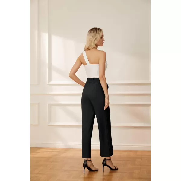 GRACE KARIN Womens Straight Leg Cropped Work Pants Elastic High Waist Wide Leg Business Casual Slacks with PocketBlack