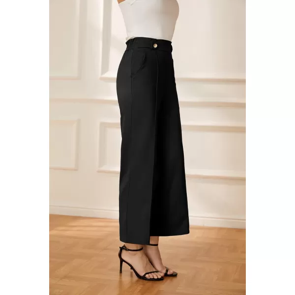 GRACE KARIN Womens Straight Leg Cropped Work Pants Elastic High Waist Wide Leg Business Casual Slacks with PocketBlack