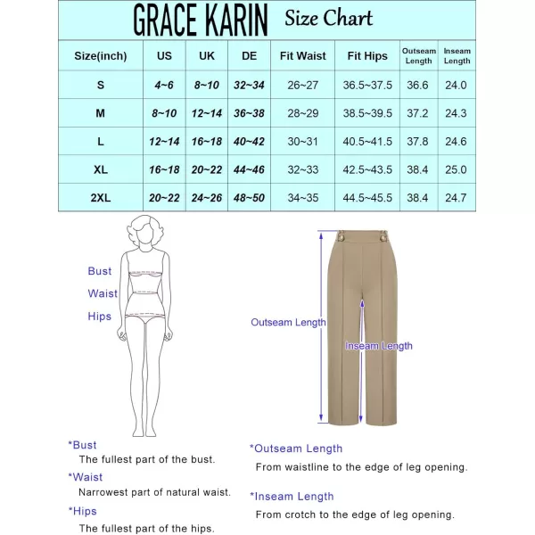 GRACE KARIN Womens Straight Leg Cropped Work Pants Elastic High Waist Wide Leg Business Casual Slacks with PocketBlack