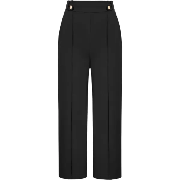 GRACE KARIN Womens Straight Leg Cropped Work Pants Elastic High Waist Wide Leg Business Casual Slacks with PocketBlack