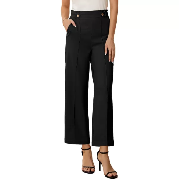 GRACE KARIN Womens Straight Leg Cropped Work Pants Elastic High Waist Wide Leg Business Casual Slacks with PocketBlack